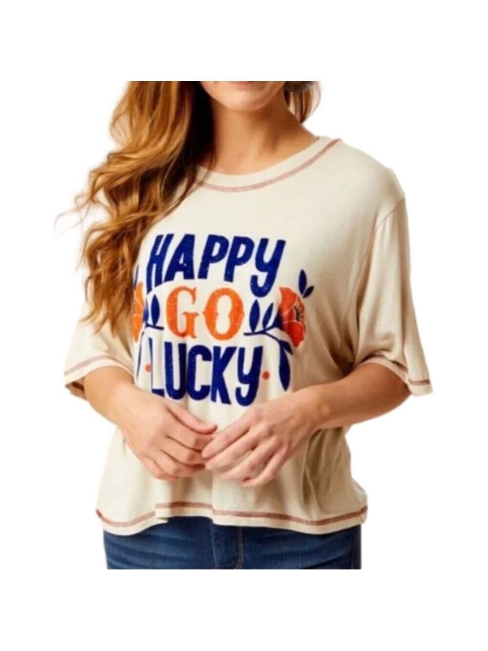 Altar’d State Happy Go Lucky Loose Fitting Oversized Graphic T-Shirt Size Medium